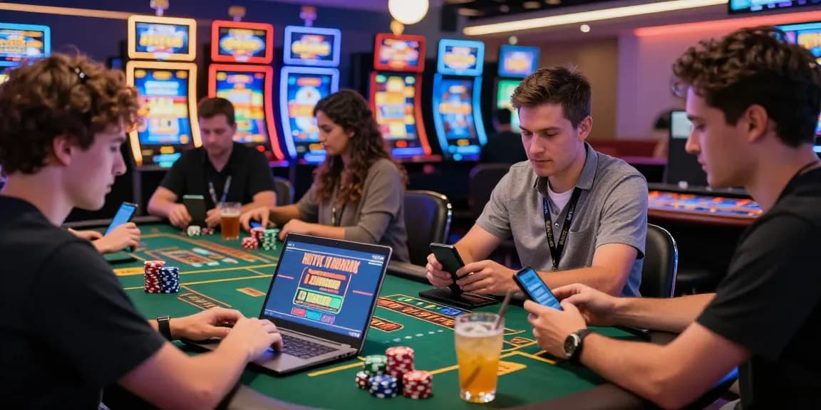 Exciting gameplay at credit card casinos at scoarch.org.uk with players and vibrant gaming atmosphere.