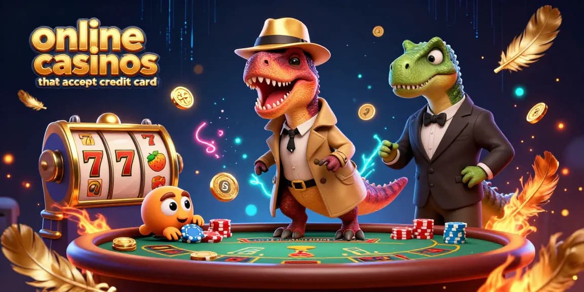 Experience thrilling gameplay at online casinos that accept credit cards with cartoon dinosaurs in action.