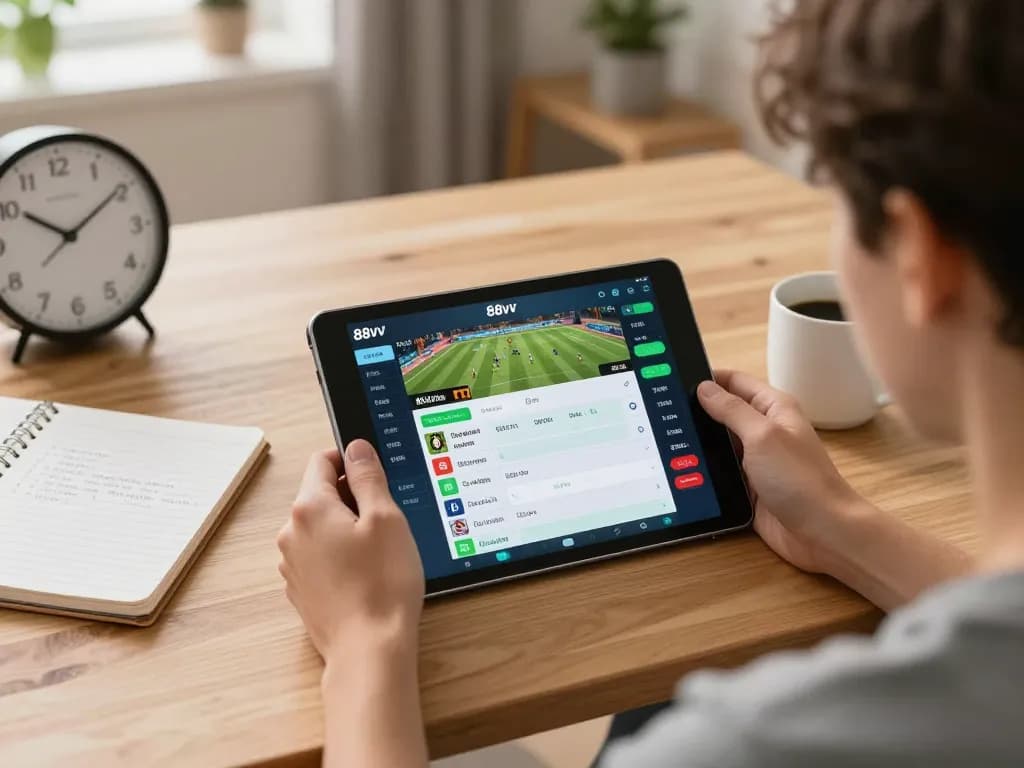 Engaged player using the 88vv platform for dynamic sports betting in a cozy setting