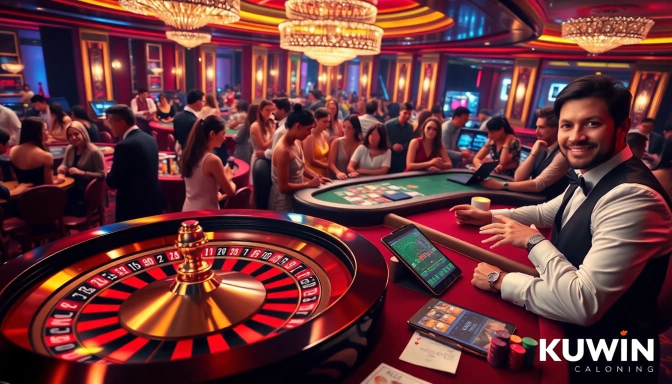 Experience thrilling gameplay at https://kuwinblog.com/ with a vibrant casino scene featuring roulette and friendly dealers.