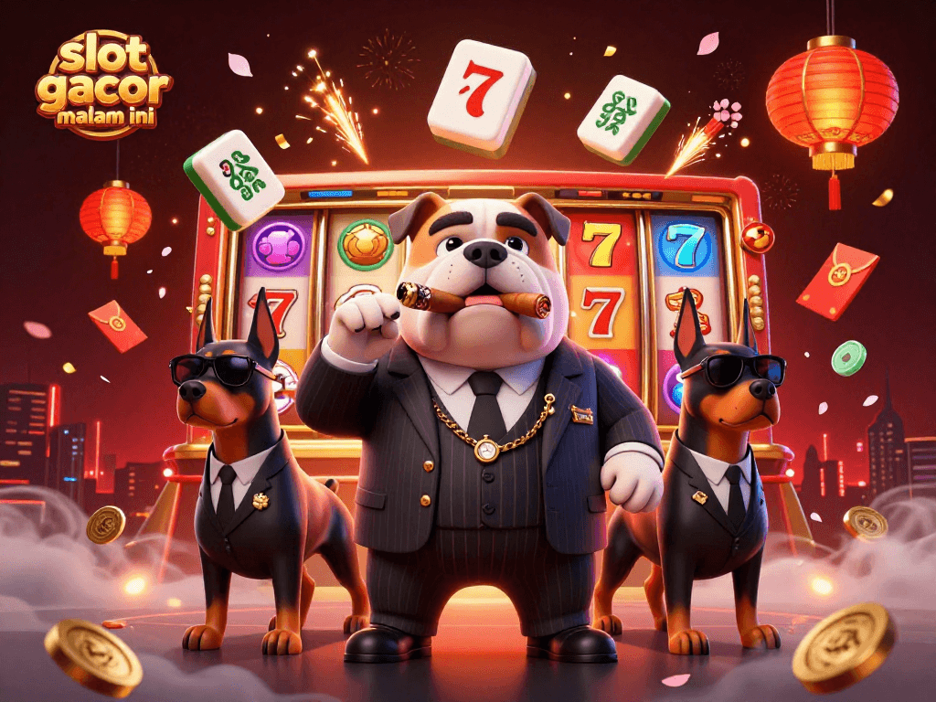 Engage in the dynamic world of slot gacor malam ini with a vibrant casino illustration featuring gambling iconography.