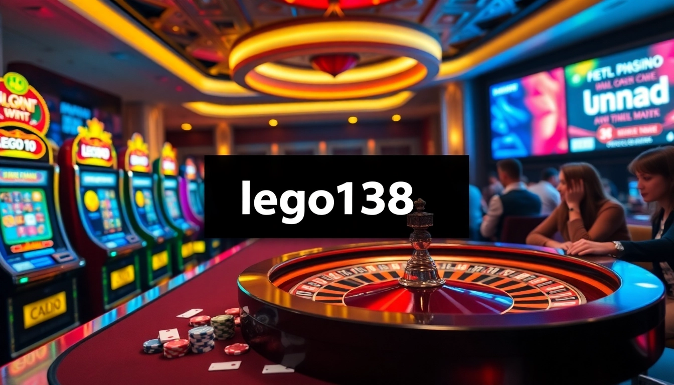 Exciting casino atmosphere highlighting lego138 daftar with vibrant slot machines and roulette.