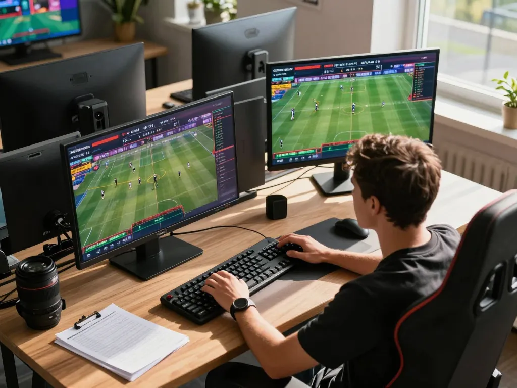 Engaging online sports betting scene highlighting gg88 uy tín with multiple screens displaying live games and strategic analysis.