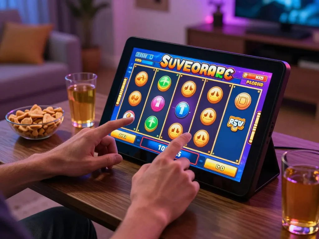 Engaging in online gaming with a vibrant Tr88 link displayed on the device, showcasing an exciting slot game experience
