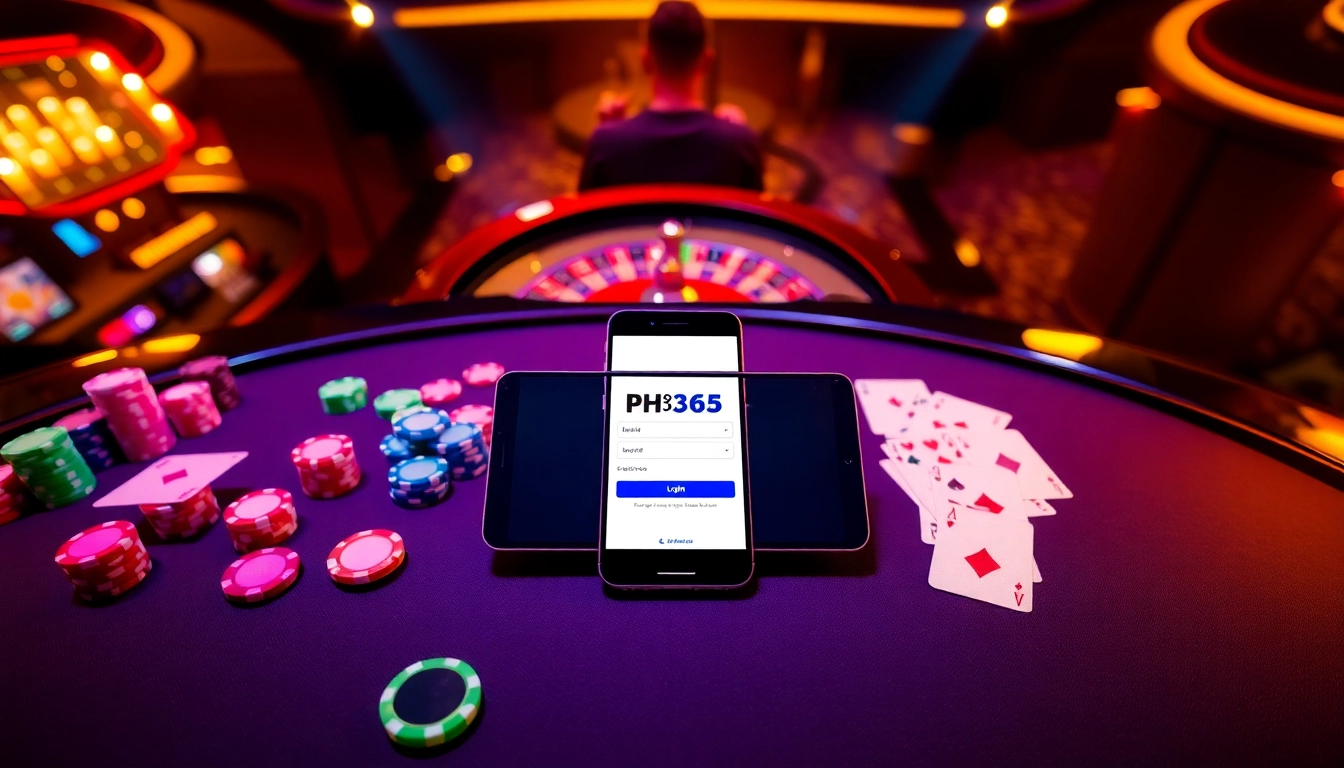 Place bets and access your account with ph365 login on a vibrant casino table.