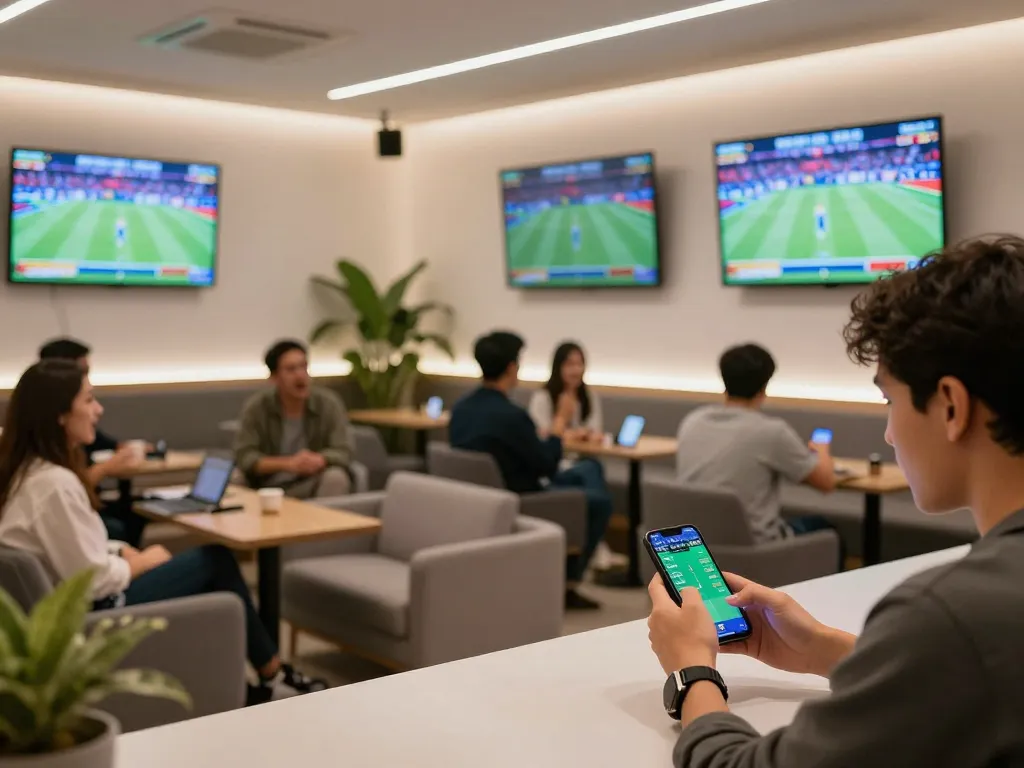 Engage in mobile betting strategies at bem88l with live sports displaying excitement on screens.