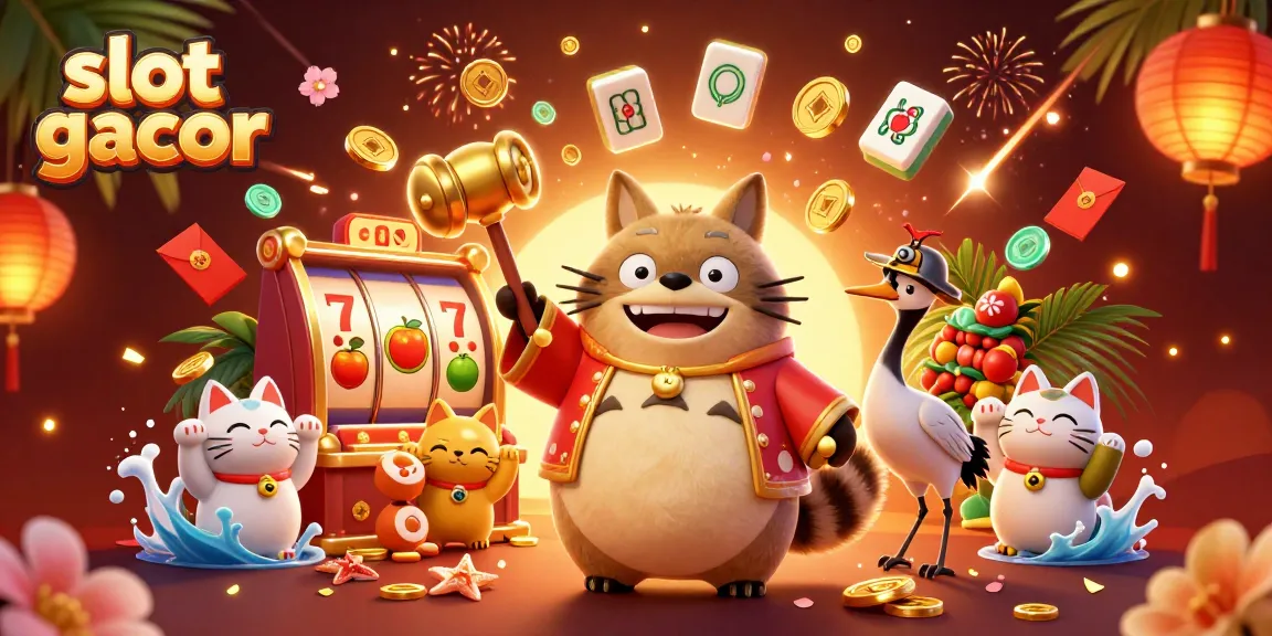 Slot gacor memikat dengan karakter ceria dan elemen keberuntungan dalam permainan kasino online.