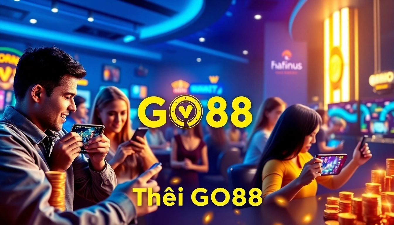 Experience the thrill of gaming with Tải GO88, showcasing diverse players engaged in exciting online games.