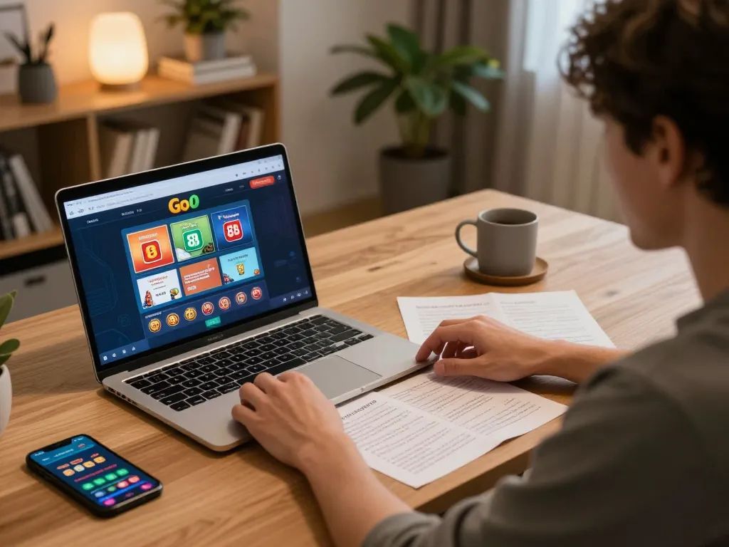 Player engaging with Go 88 online casino, showcasing strategic betting in a cozy home environment