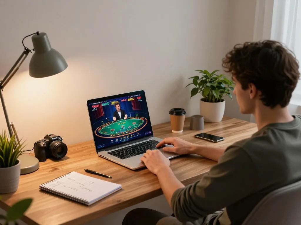 Engaging online casino gameplay at https://kjc.events/ with a stylish home office setup.
