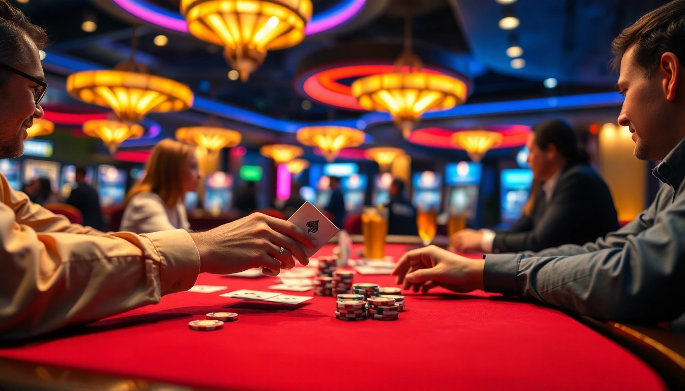 Engaging scene of Nova88 withdrawal Malaysia at a casino gaming table with players and vibrant atmosphere.