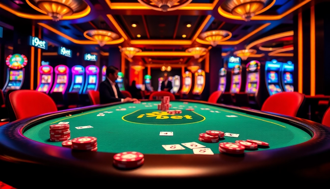 Experience the thrill of i9bet with professional dealers at a luxurious poker table.