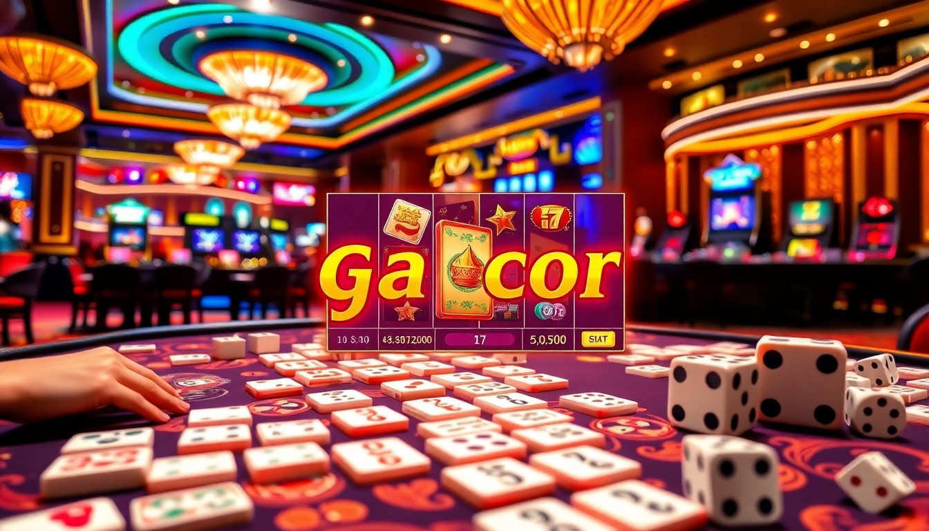 Experience the thrill of demo gacor in an exhilarating casino atmosphere with Mahjong tiles and slot machines.