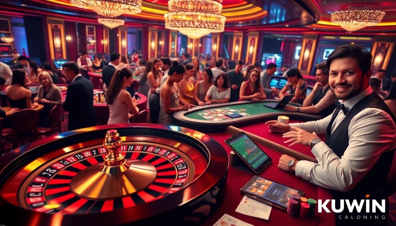 Experience thrilling gameplay at https://kuwinblog.com/ with a vibrant casino scene featuring roulette and friendly dealers.