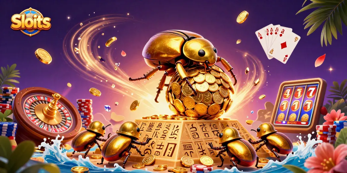 Experience thrilling Slots action with golden coins and colorful casino elements in this vibrant illustration.