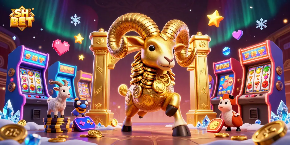 Experience the excitement of SH BET with dynamic slot reels and a charging golden ram illustration.