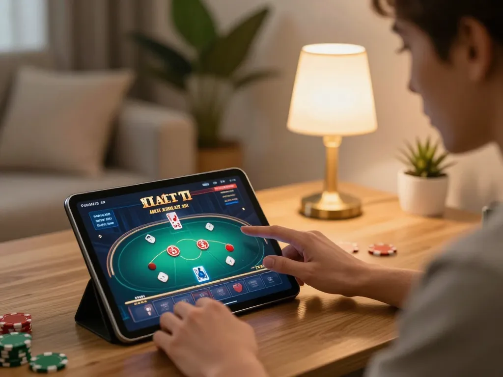 Player strategizing for online casino gameplay on tablet with au88 interface visible