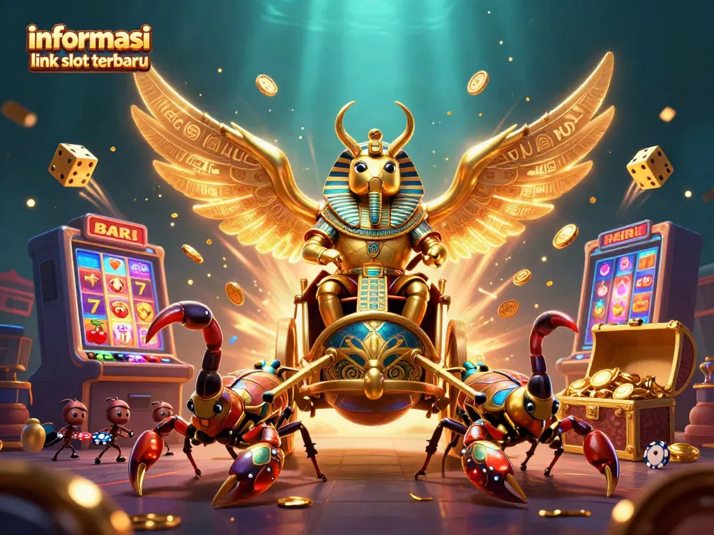 Menampilkan informasi link slot terbaru pada ilustrasi 3D menarik, karakter kasino bersinar dengan detail tinggi.