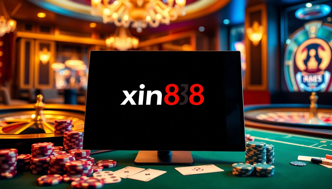 Experience the excitement of xin88 with vibrant casino visuals featuring poker chips and an elegant gaming interface.