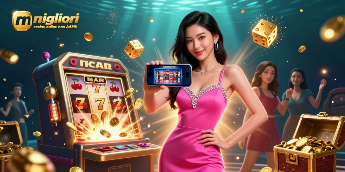 Vivi l'emozione dei migliori casino online non AAMS con un'illustrazione digitale vivace che mostra momenti vincenti.