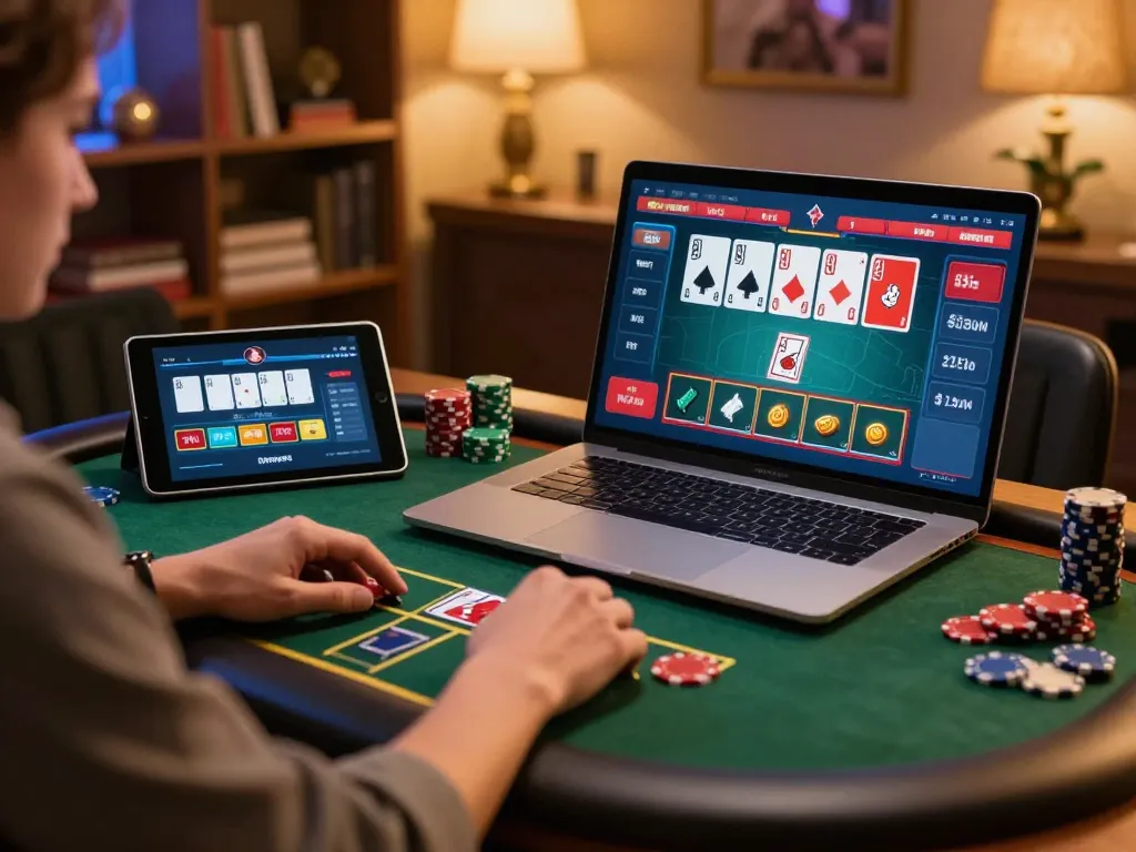 Engaged player enjoying RR99 online poker gaming, showcasing strategy and betting options