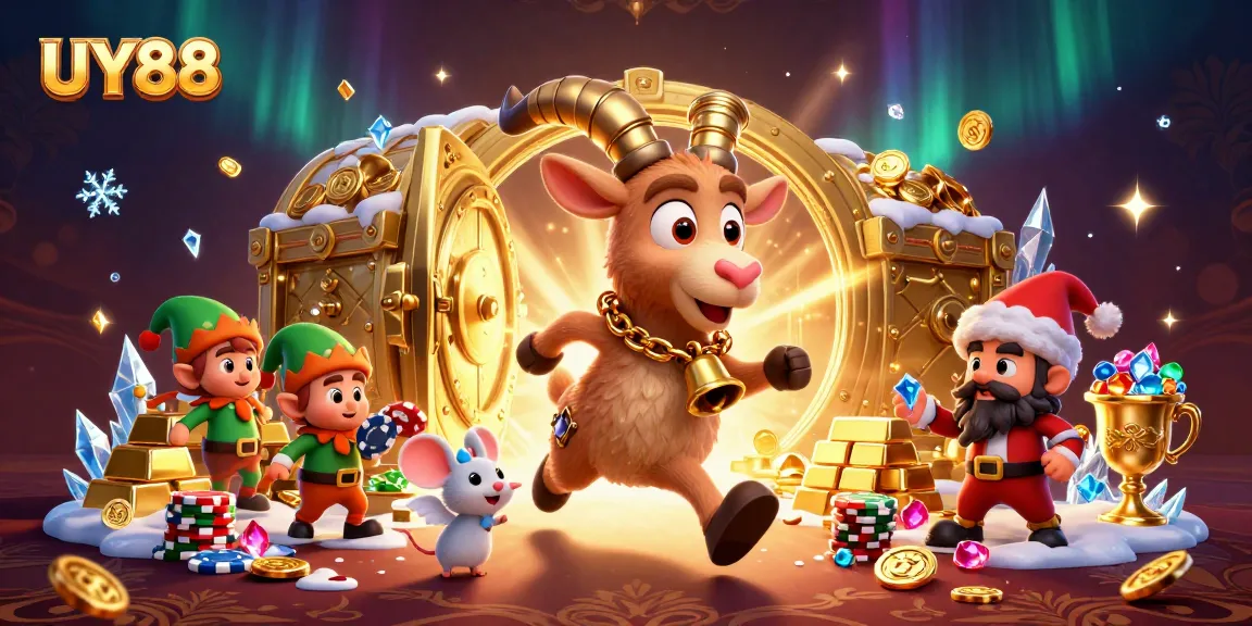 Experience UY88 in a vibrant 3D casino with playful characters and dazzling treasures.