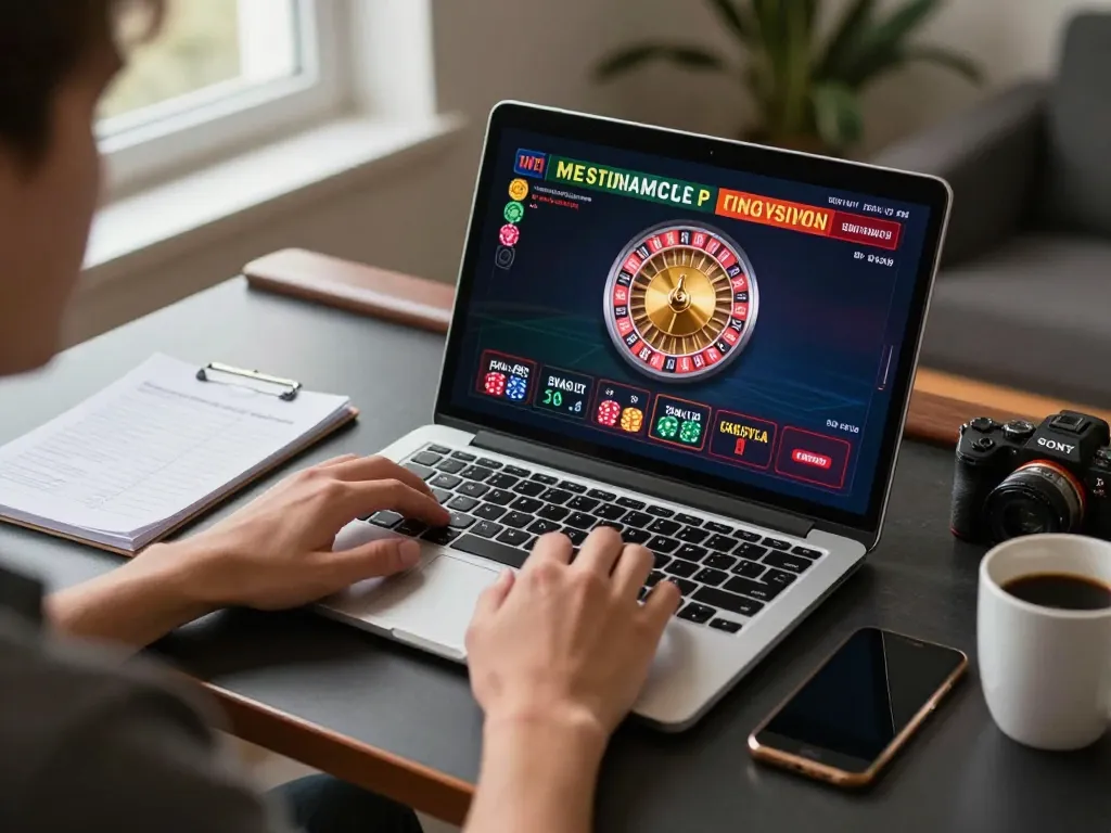 KJC online roulette gaming capture, showcasing a player’s engagement at a laptop.