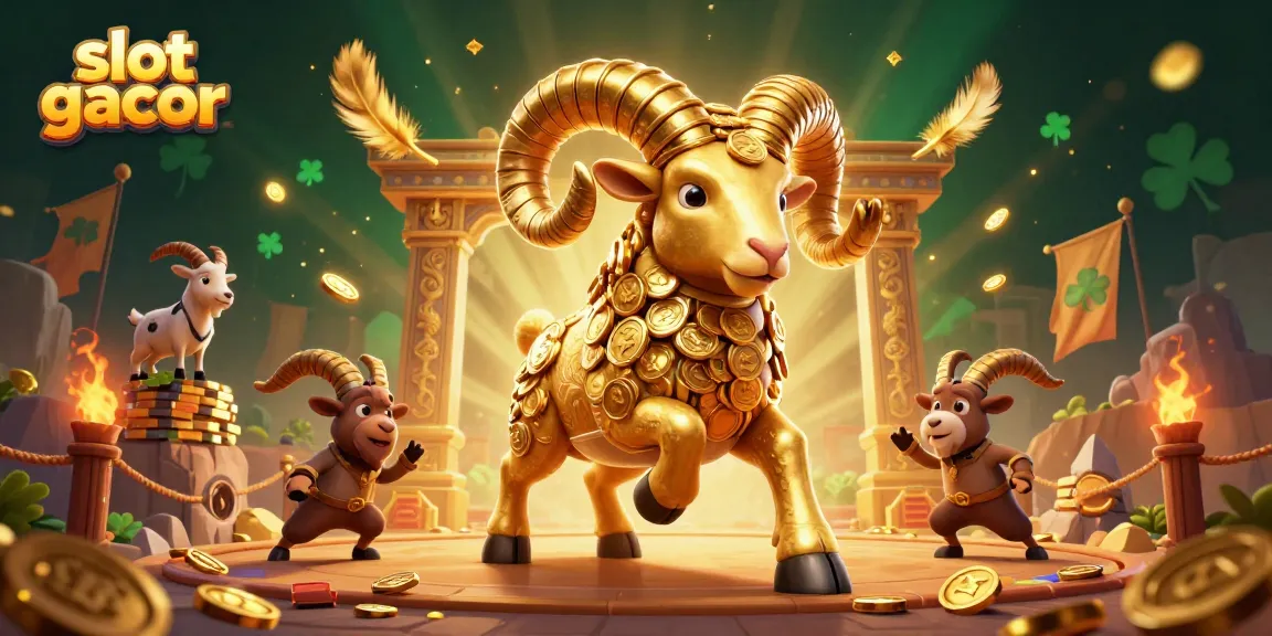 Slot gacor meriah dengan domba emas dan koin berserakan di sekitar arena taruhan.