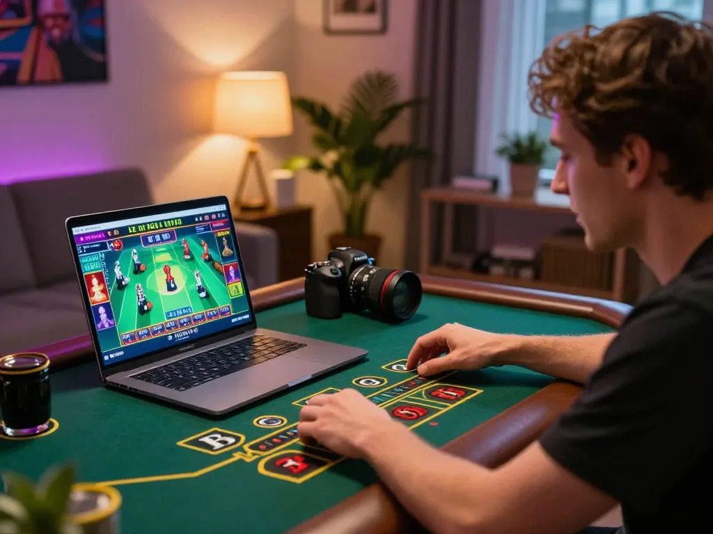 cm88 live dealer gaming setup showing a player engaged with interactive baccarat interface at home