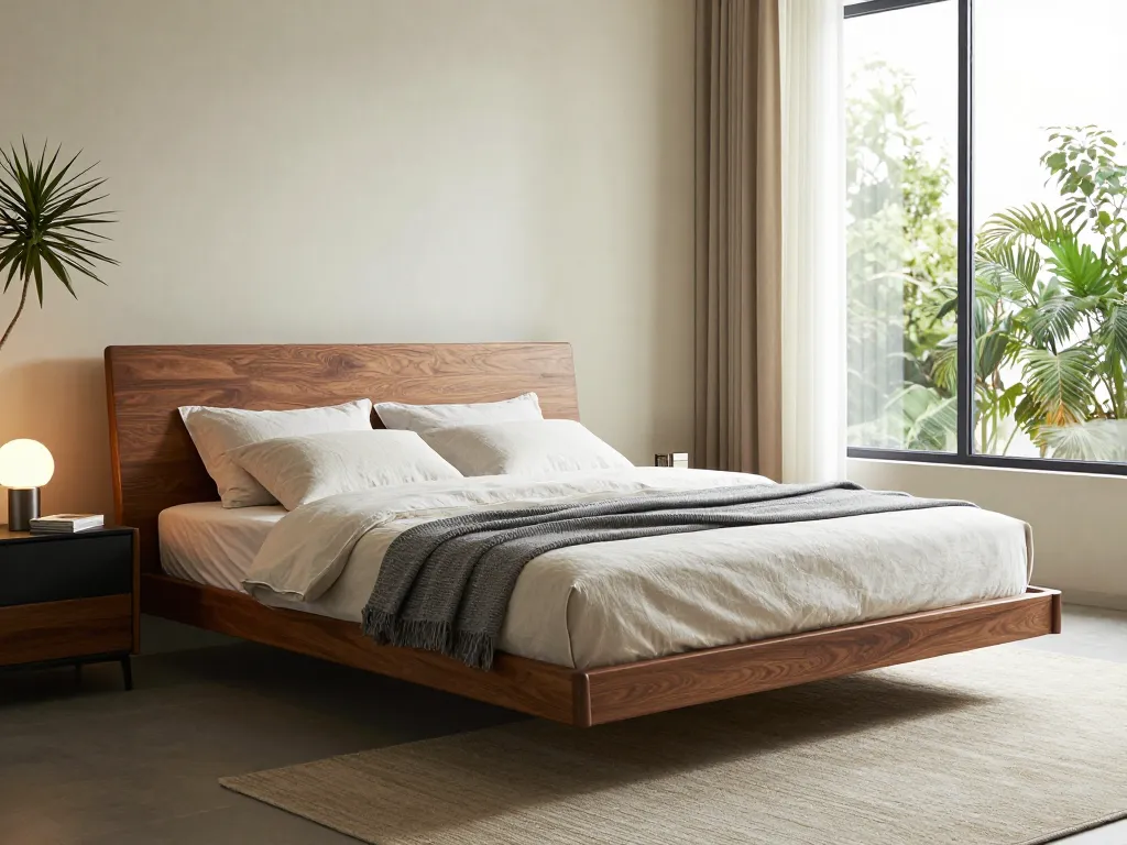 Modern floating bed design showcased in a stylish bedroom setting on https://www.josephineinteriordesign.com/floating-beds/ with natural light and minimal decor.