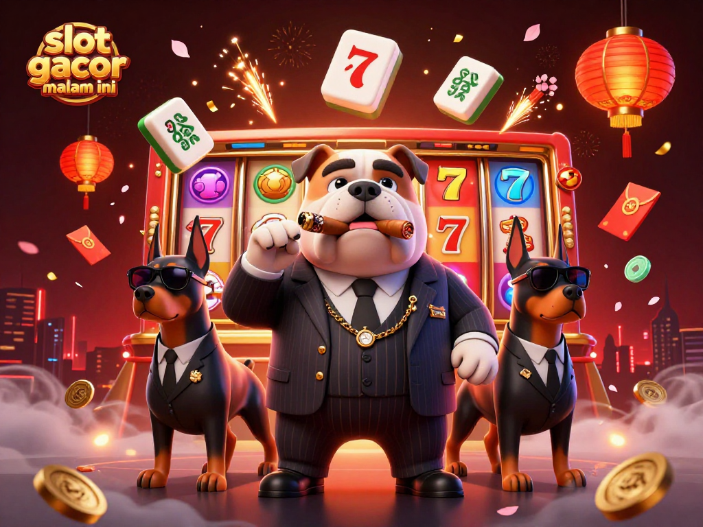 Engage in the dynamic world of slot gacor malam ini with a vibrant casino illustration featuring gambling iconography.