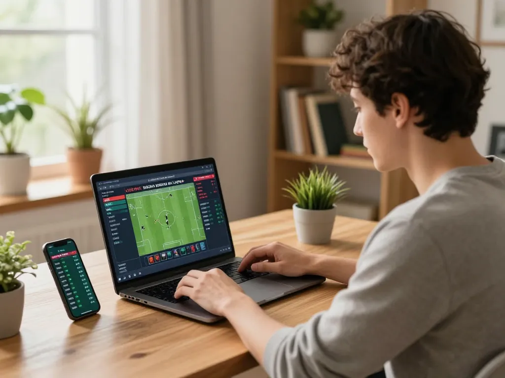 CakhiaTV user actively placing live sports bets online from a cozy home setting.