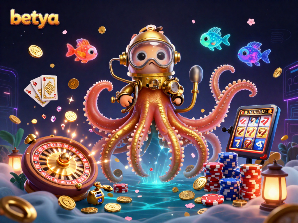 Experience thrilling wins at betya with a kraken, diving cat, and vibrant casino elements.