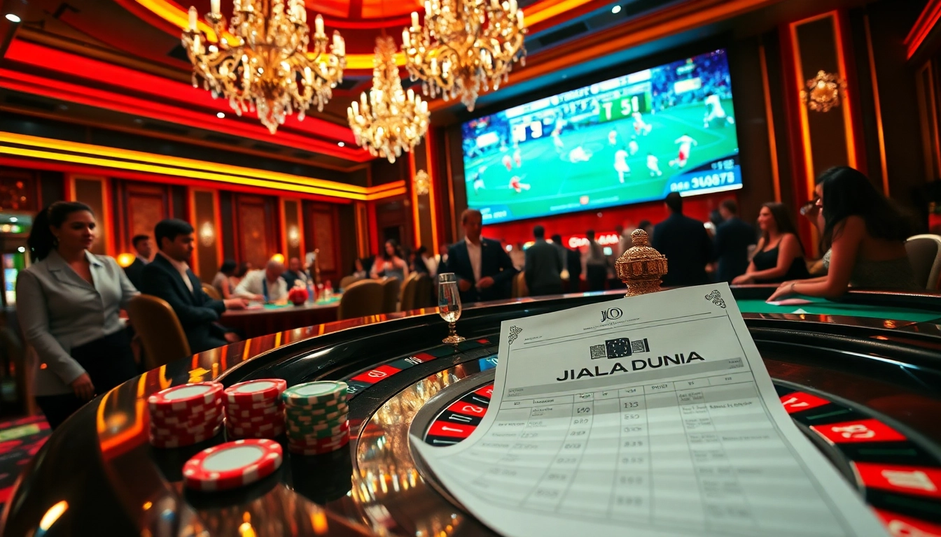 Experience Judi Piala Dunia with gamblers betting at a luxurious casino table.