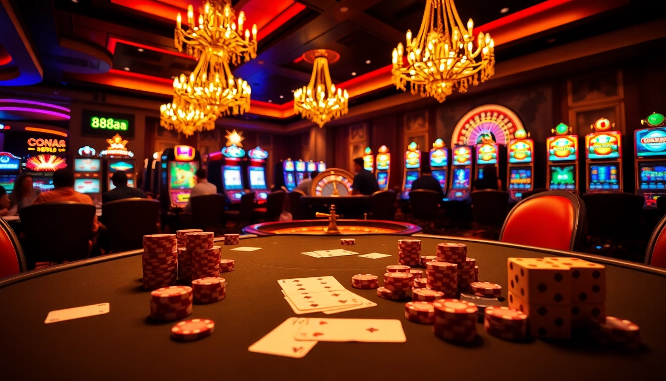Exciting gambling action at an 88aa casino table with colorful chips and cards.