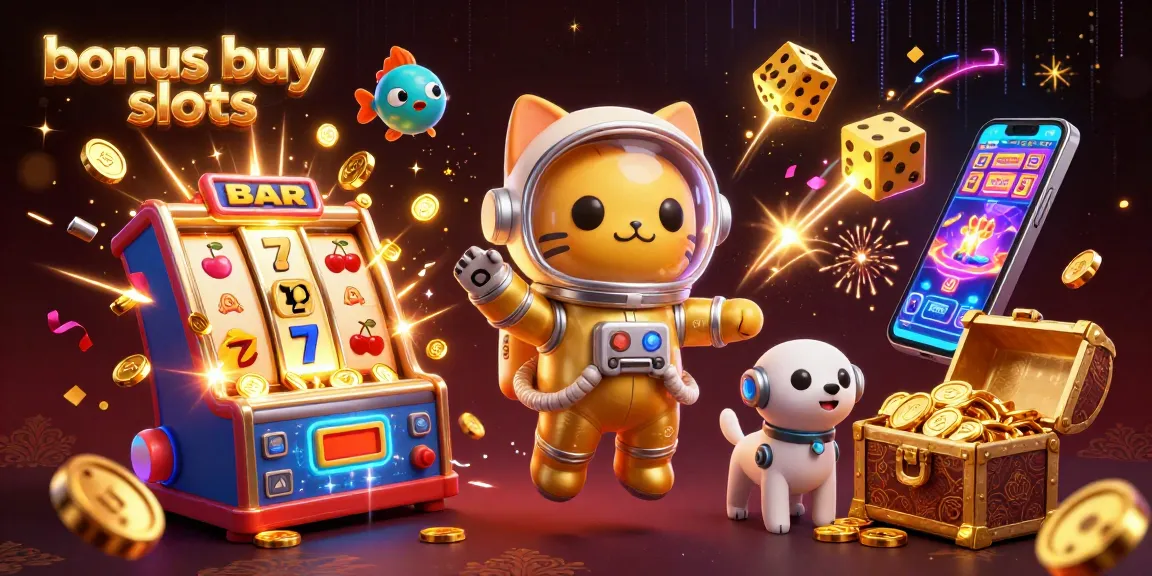 Engage with bonus buy slots through dynamic 3D illustration bursting with casino elements and vibrant colors