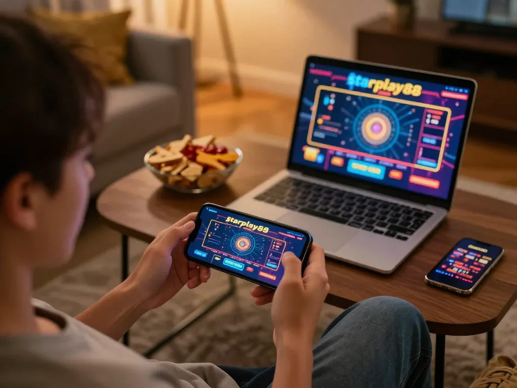 Berinteraksi dengan aplikasi starplay88 untuk permainan seluler di lingkungan rumah yang nyaman.