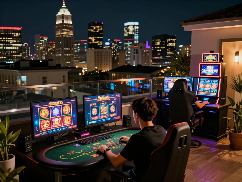 Aman788 user immersed in online gaming setup while exploring slot games and strategies.
