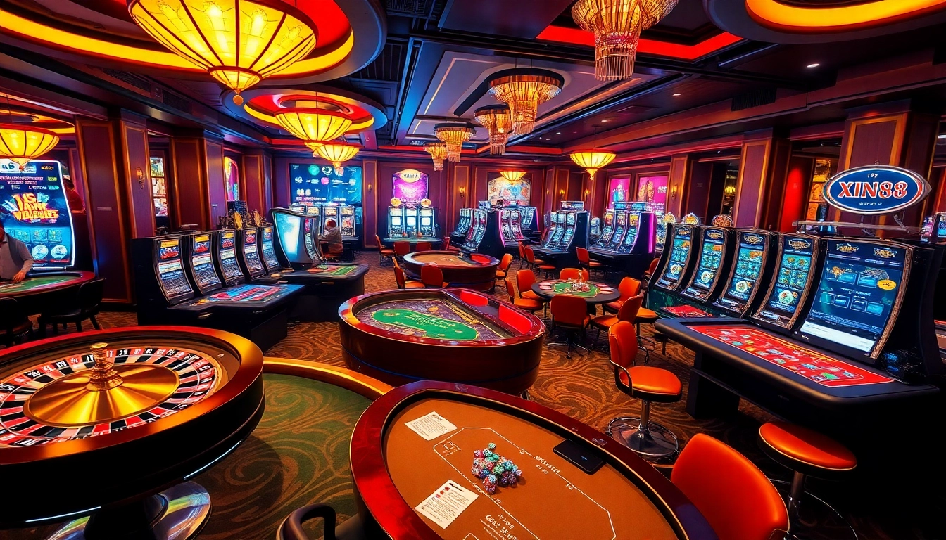 XIN88 online casino with vibrant tables, exciting games, and a luxurious atmosphere.