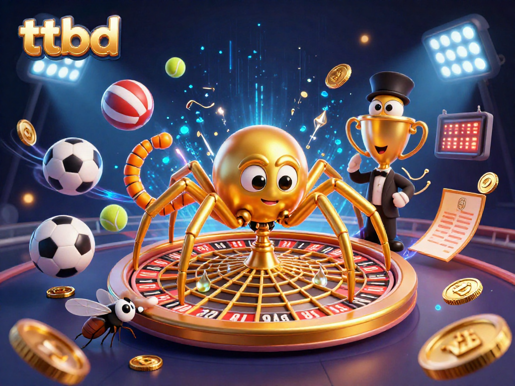Experience thrilling sports betting with ttbd, featuring a spider roulette web, footballs, and a centipede croupier.