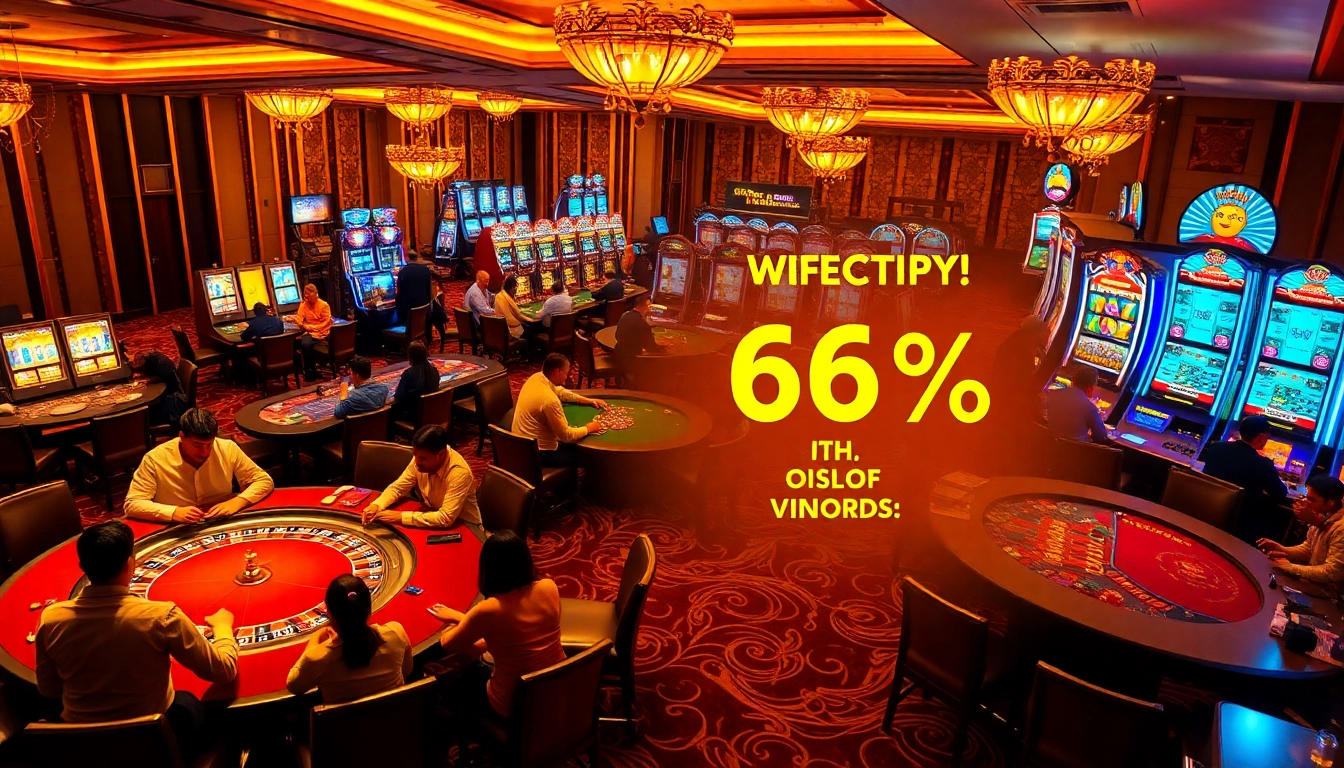 Exciting gaming scene showcasing RTP Slot Gacor dynamics with vibrant slot machines and casino tables.