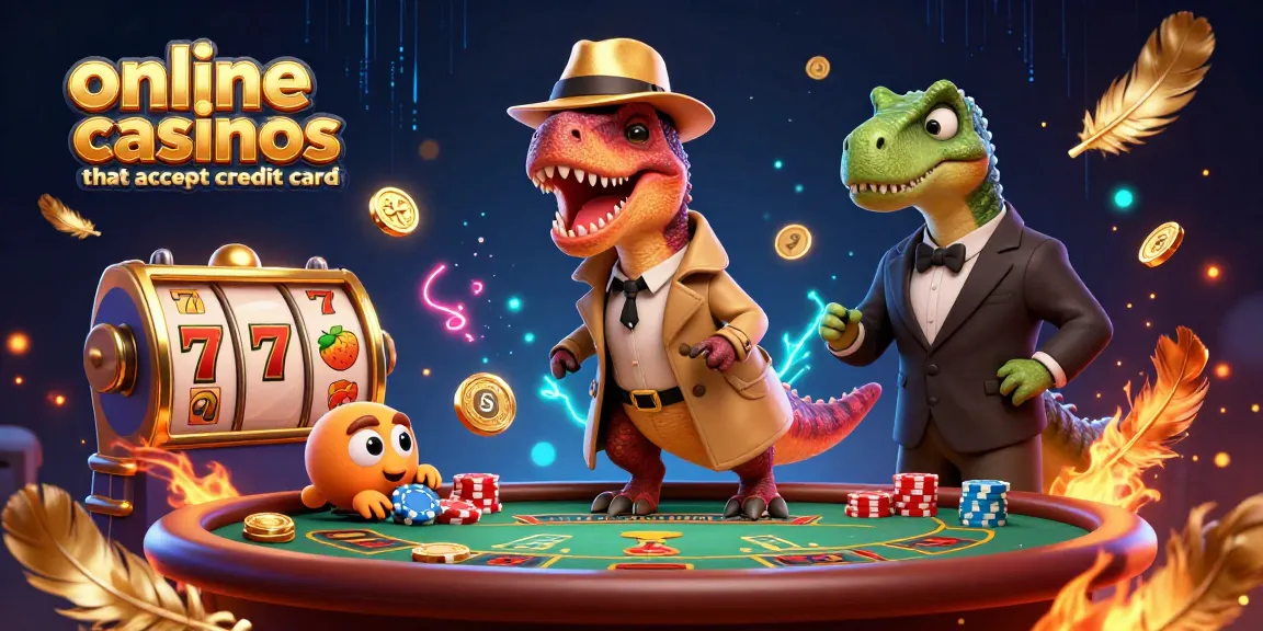 Experience thrilling gameplay at online casinos that accept credit cards with cartoon dinosaurs in action.