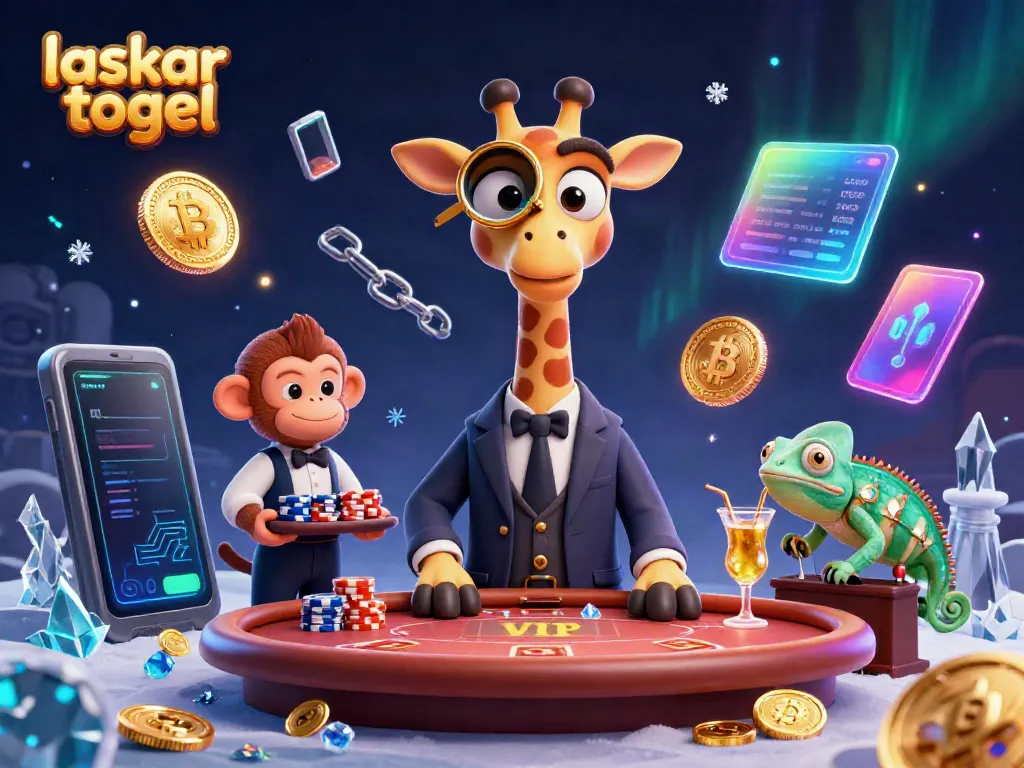 Experience thrilling gaming with laskar togel in a vibrant casino scene featuring a giraffe, monkey, and chameleon.