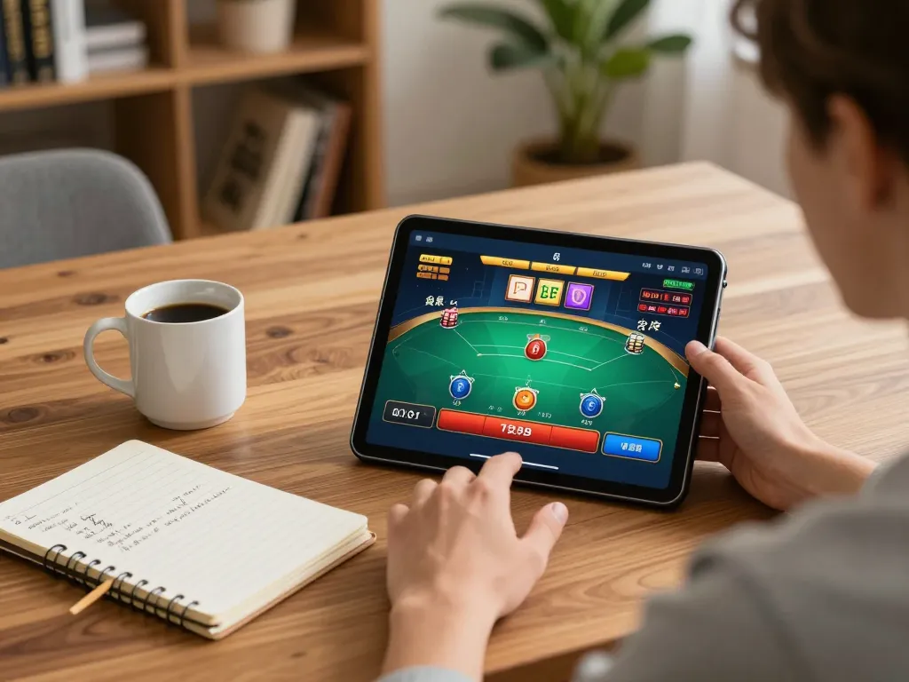 Experience the excitement of Sun Win while playing poker online with strategies and notes in a cozy home setting.