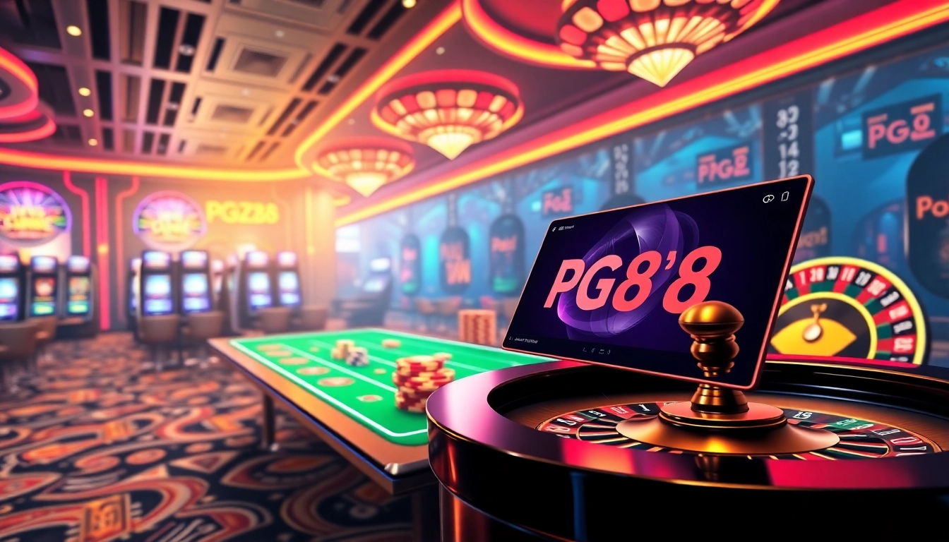 Experience PG88's thrilling online casino with vibrant poker tables and slot machines.