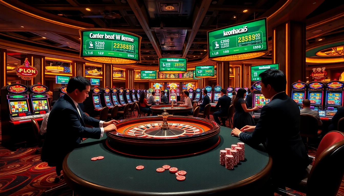 Engaging gambling scene showcasing keonhacai5 betting insights with live poker and roulette.