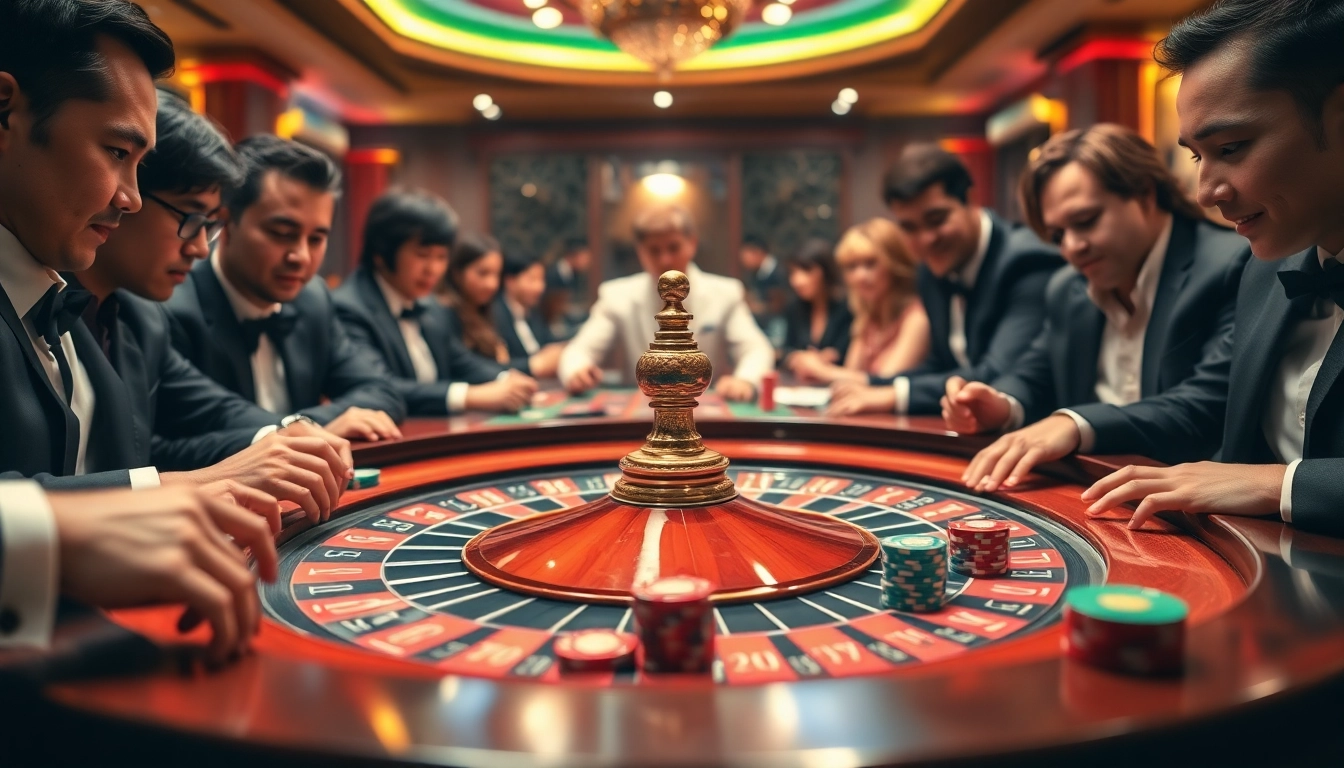 Engaged players at a lively singapore online casino roulette table, enjoying the thrill of the game.