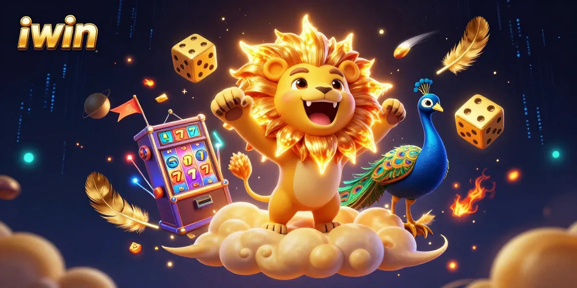 Engage with iwin's thrilling gaming experience featuring a lion, golden dice, and dynamic slots.