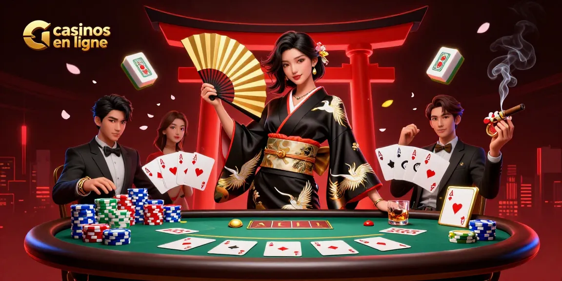 Engage with casinos en ligne showcasing an elegant Asian woman in a dynamic gambling scene.