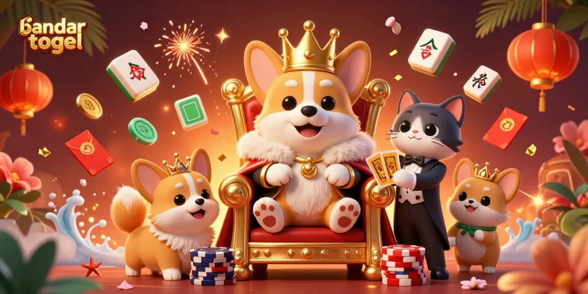 Rasakan dunia penuh warna bandar togel dengan corgi kerajaan dan elemen dinamis dalam suasana kasino.